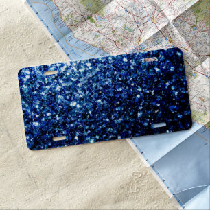 Dark Blue deep shiny faux glitter sparkles License Plate