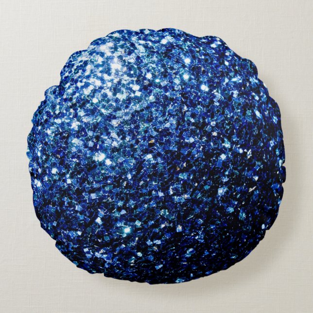 Dark Blue deep shiny faux glitter sparkles Round Pillow (Front)