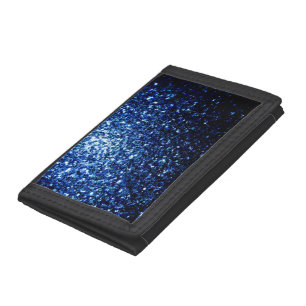 Dark Blue deep shiny faux glitter sparkles Trifold Wallet