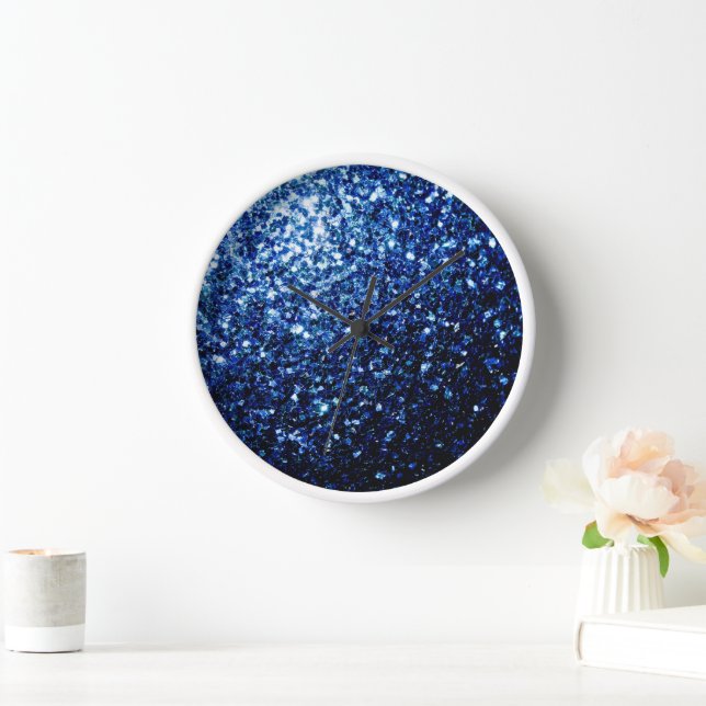 Dark Blue deep shiny faux glitter sparkles Wall Clock (Home)