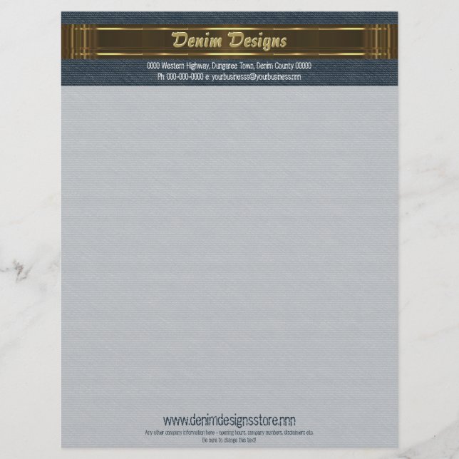 Dark blue Denim with brown and gold colors Letterhead (Front)
