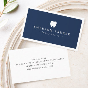 Dark blue dentist tooth logo modern minimalist business card