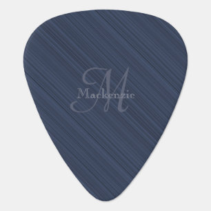 Dark Blue Diagonal Stripes Custom Monogram Name Guitar Pick