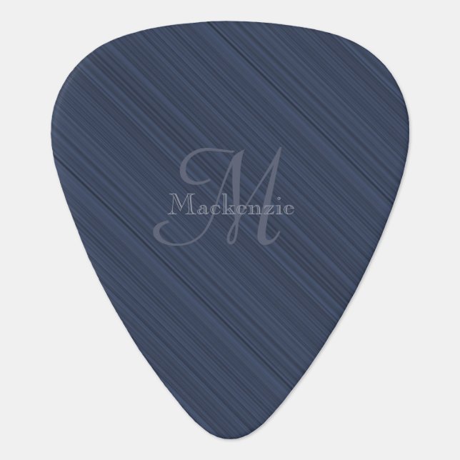 Dark Blue Diagonal Stripes Custom Monogram Name Guitar Pick (Front)