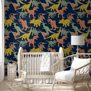 Dark Blue Dinosaur Baby Boy Nursery Peel & Stick Wallpaper