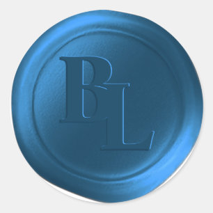 Dark Blue Double Monogram Faux Wax Seal Stickers