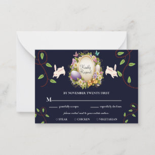 Dark Blue Easter Vibe Forest Bunny RSVP Note Card