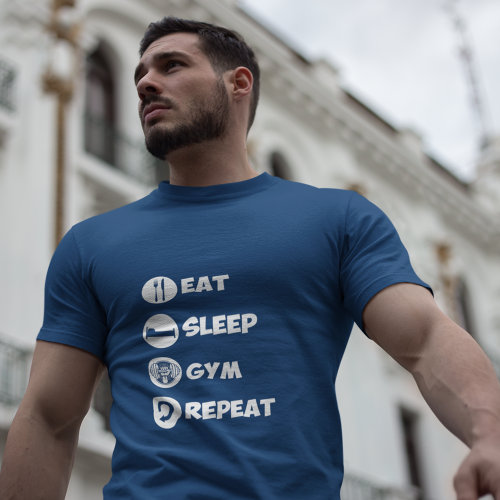 Dark Blue Eat Sleep Gym Repeat Icon T_Shirt