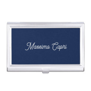 Dark Blue Elegant Casual Own Name Handwriting Business Card Case