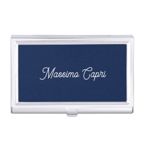 Dark Blue Elegant Casual Own Name Handwriting Business Card Case