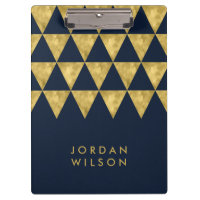 Dark Blue Elegant Chic and Faux Gold Triangle Clipboard