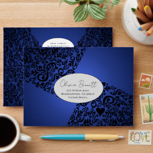 Dark Blue Elegant Damask Pattern Envelope