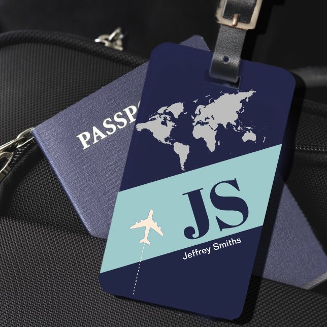 Dark blue elegant & modern aero travel luggage tag (Creator Uploaded)