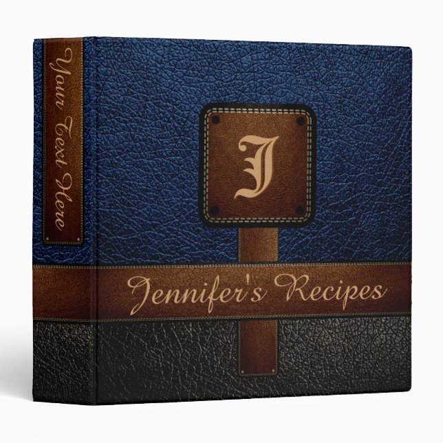 Dark Blue Elegant Recipe Leather Look Binder (Front/Spine)