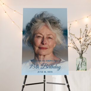 Dark Blue Elegant Script 75th Birthday Photo Foam Board