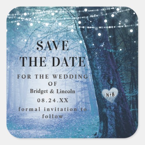 Dark Blue Evermore Enchanted Forest Save The Date Square Sticker