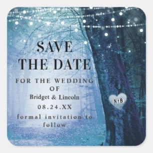Dark Blue Evermore Enchanted Forest Save The Date Square Sticker