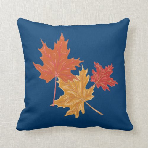 Dark Blue Fall Leaves Pillow