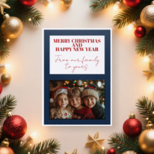 Dark Blue Family Photo Christmas Letterpress Card