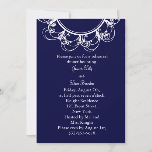 Dark Blue Fancy Monogram Rehearsal Dinner Invitation