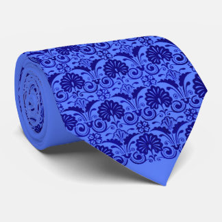 dark blue fans and fronds print neck tie