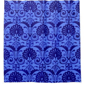 dark blue fans and fronds print shower curtain