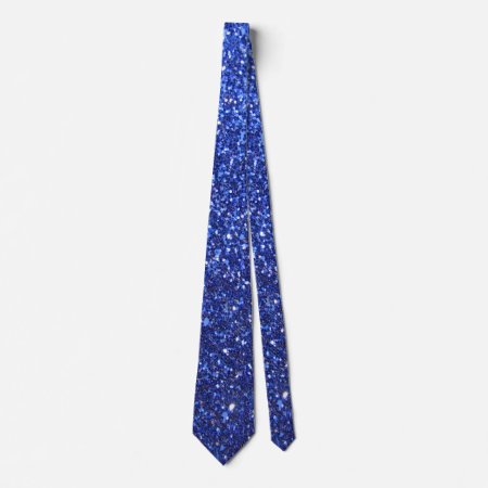 Dark Blue Faux Glitter Graphic Neck Tie