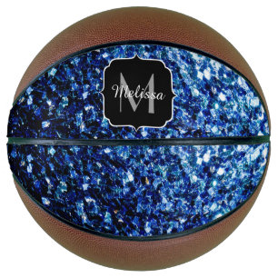 Dark blue faux glitter sparkle Monogram name Basketball
