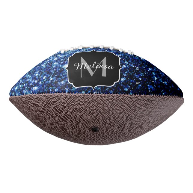 Dark blue faux glitter sparkle Monogram name Football (Rotated 270)
