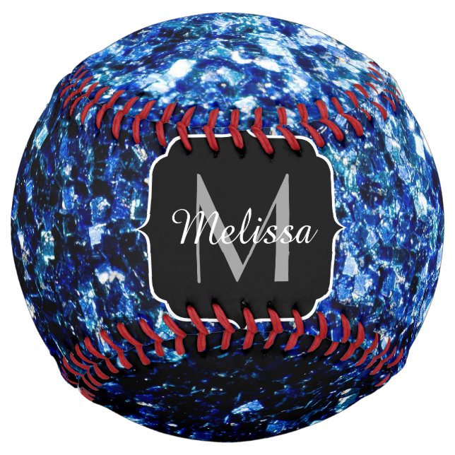 Dark blue faux glitter sparkle Monogram name Softball (Front)
