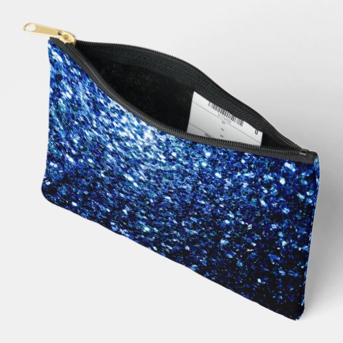 Dark blue faux glitter sparkles accessory pouch