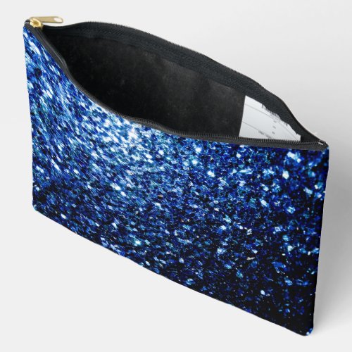 Dark blue faux glitter sparkles accessory pouch