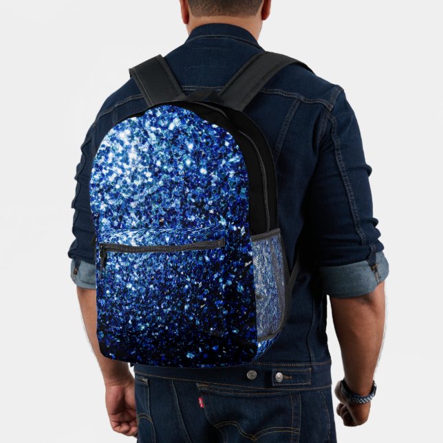 Dark blue faux glitter sparkles and black printed backpack (Insitu (Model))