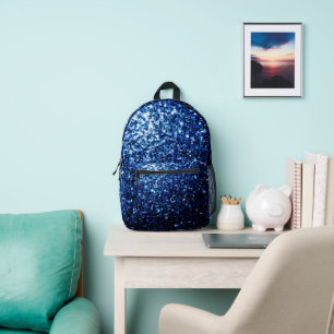 Dark blue faux glitter sparkles printed backpack