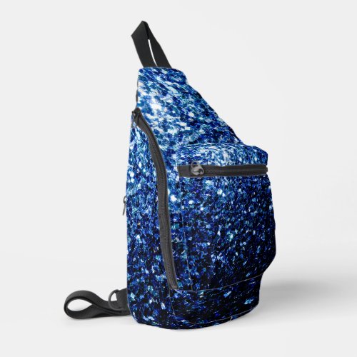 Dark blue faux glitter sparkles sling bag