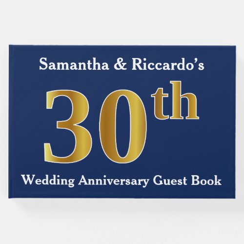 Dark Blue  Faux Gold 30th Wedding Anniversary Guest Book