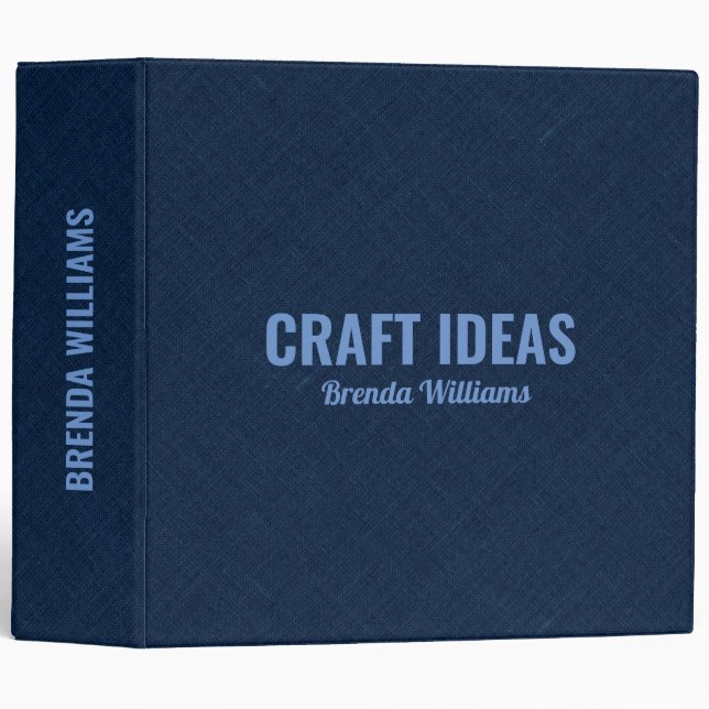 Dark BLUE faux linen texture 3 Ring Binder (Front/Spine)