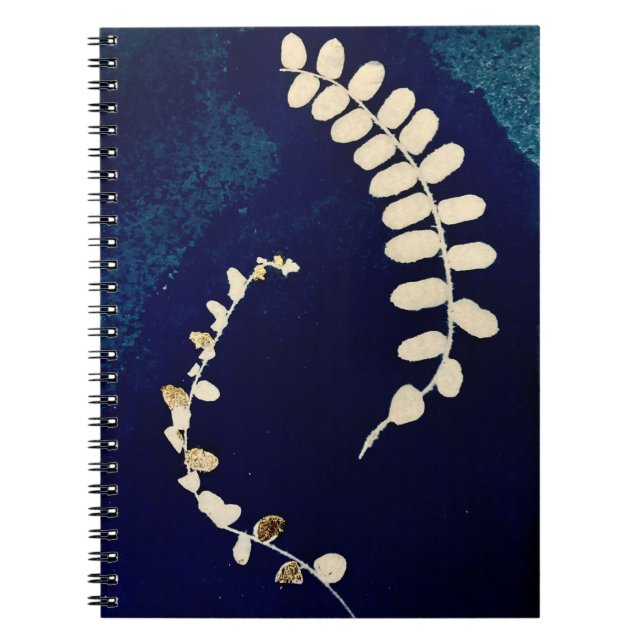 Dark Blue Fern Cyanotype Spiral Notebook (Front)