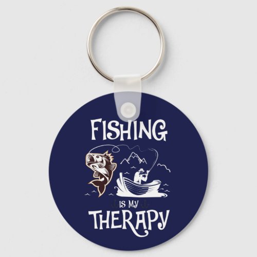 Dark Blue Fishing Is My Therapy Row Boat Keychain