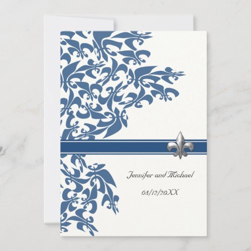 Dark Blue Fleur de Lis Design Wedding Invite