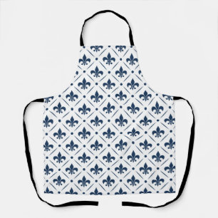 Dark blue Fleur De Lis pattern on white background Apron