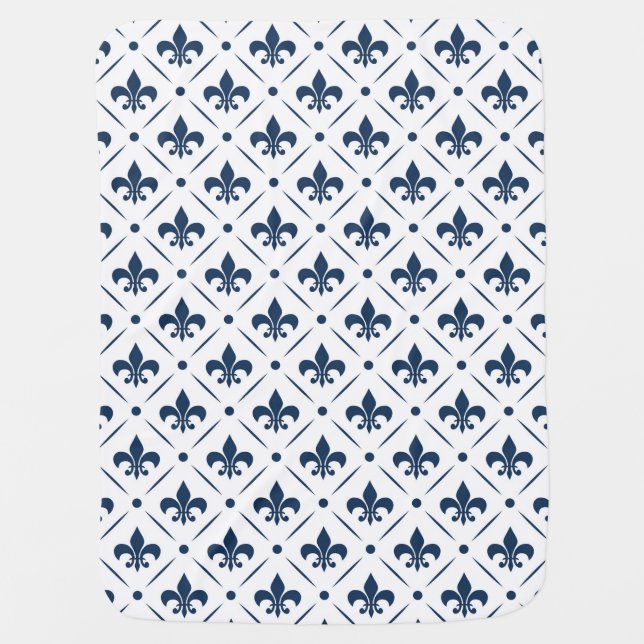 Dark blue Fleur De Lis pattern on white background Baby Blanket (Front)