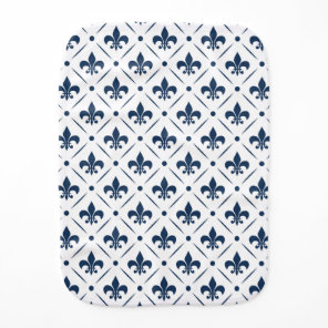 Dark blue Fleur De Lis pattern on white background Baby Burp Cloth