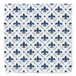 Dark blue Fleur De Lis pattern on white background Bandana