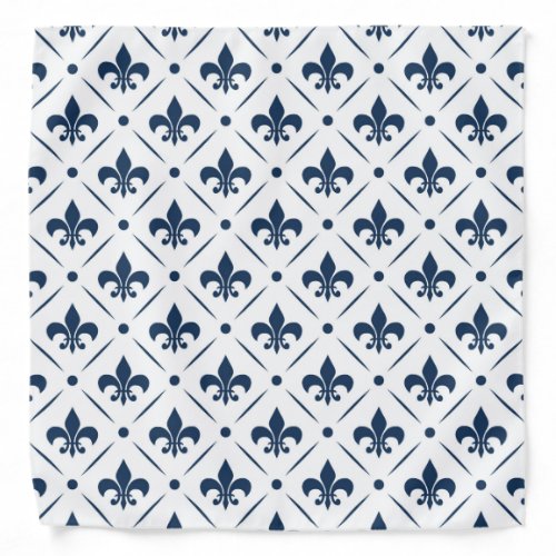 Dark blue Fleur De Lis pattern on white background Bandana