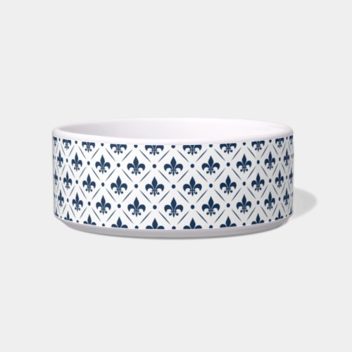 Dark blue Fleur De Lis pattern on white background Bowl