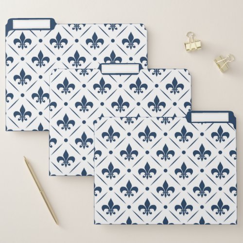 Dark blue Fleur De Lis pattern on white background File Folder