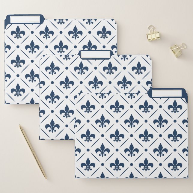 Dark blue Fleur De Lis pattern on white background File Folder (Set)