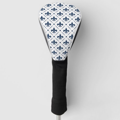 Dark blue Fleur De Lis pattern on white background Golf Head Cover