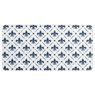 Dark blue Fleur De Lis pattern on white background License Plate